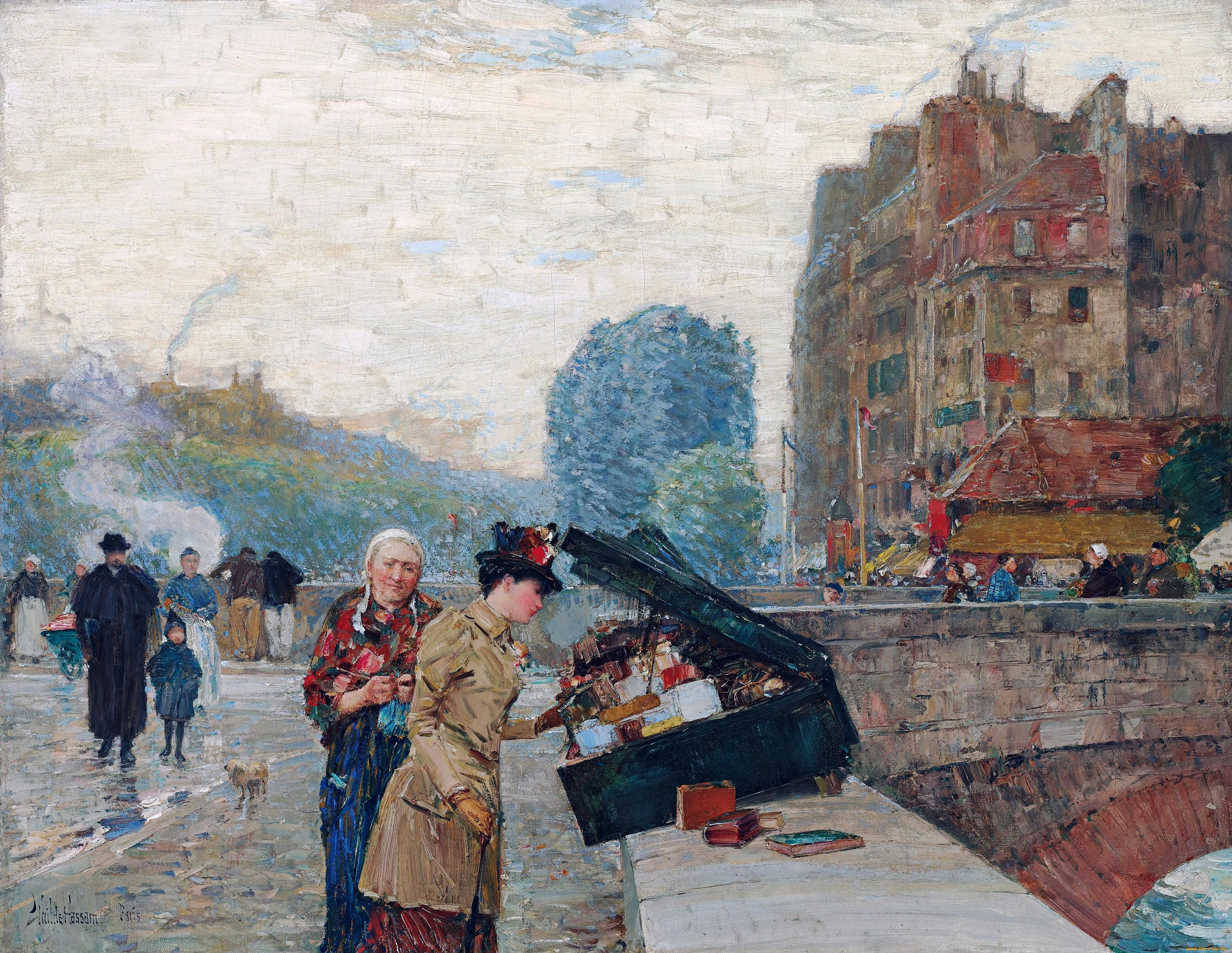 Обои The Quay Of St. Michel Рисованное Frederick Childe Hassam, обои для  рабочего стола, фотографии the quay of st, michel, рисованное, frederick  childe hassam, короба, люди, здание, дом, мост, улица, город Обои